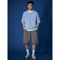 Open-Knit Polo Shirt _ Light Blue Open-Knit Polo Shirt _ Light Blue