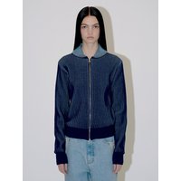 Rib Zip Up Collar Cardigan _ Navy Rib Zip Up Collar Cardigan _ Navy
