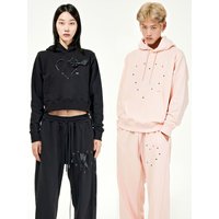 Heart Eyelet Sweatshirt and Sweatpants Set