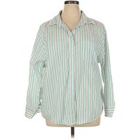 Aerie Long Sleeve Button Down Shirt: Green Stripes Pattern Tops – Size X Aerie Long Sleeve Button Down Shirt: Green Stripes Pattern Tops – Size X