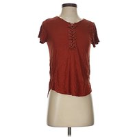 Pink Republic Short Sleeve Henley Shirt: Brown Tops – Size X Pink Republic Short Sleeve Henley Shirt: Brown Tops – Size X