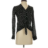 Candie’s Long Sleeve Polo Shirt: Black Polka Dots Pattern Tops – Size X Candie’s Long Sleeve Polo Shirt: Black Polka Dots Pattern Tops – Size X