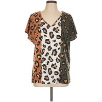 First Love Short Sleeve Shirt: Brown Animal Print Pattern Tops First Love Short Sleeve Shirt: Brown Animal Print Pattern Tops