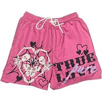 Romwe Athletic Shorts: Pink Hearts Pattern Activewear Romwe Athletic Shorts: Pink Hearts Pattern Activewear