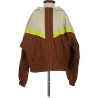 Lush Windbreaker Jacket: Brown Color Block Pattern Jackets & Outerwear