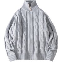 ​​Men’s Semi-Turtleneck Sweater, Chunky Knit Cardigan With Cable Pattern, Oversized Streetwear Style For Couples Black, Grey​​ ​​Men’s Semi-Turtleneck Sweater, Chunky Knit Cardigan With Cable Pattern, Oversized Streetwear Style For Couples Black, Grey​​