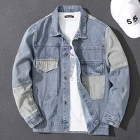 Korean Style Denim Patchwork Jacket – Slim Fit Casual Coat With Contrast Collar Korean Style Denim Patchwork Jacket – Slim Fit Casual Coat With Contrast Collar