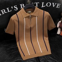 Men’s Clothing Summer fashion thin ice silk knitted short sleeved men’s retro striped slim Polo shirt high end lapel T shirt Men’s Clothing Summer fashion thin ice silk knitted short sleeved men’s retro striped slim Polo shirt high end lapel T shirt