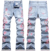 ​​Men’s Flared Jeans Retro s Style High Waist Wide Leg Denim Pants With Embroidered Plum Blossom Design – Light Blue​​ ​​Men’s Flared Jeans Retro s Style High Waist Wide Leg Denim Pants With Embroidered Plum Blossom Design – Light Blue​​
