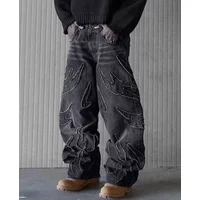 Baggy Jeans for Men Yk Hip Hop Distressed Retro Black Pants Oversized Embroidery Haruku Gothic Wide Leg Trousers Baggy Jeans for Men Yk Hip Hop Distressed Retro Black Pants Oversized Embroidery Haruku Gothic Wide Leg Trousers