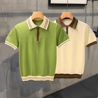 Men’s Clothing Fashionable heterochromatic stitching ribbed knitted polo shirt for men romantic personality fluorescent green men’s short T shirt Men’s Clothing Fashionable heterochromatic stitching ribbed knitted polo shirt for men romantic personality fluorescent green men’s short T shirt
