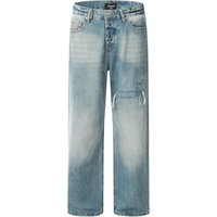 Men’s Clothing Contrast color sprayed Ma Liu ripped straight jeans men’s vibe fashion brand American retro loose wide leg floor length trousers