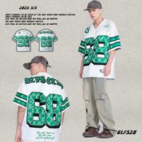 Clothing American Football Loose Mesh Graffiti Jersey Short T Shirt Men’s V Neck Hip Hop Top Half Sleeve