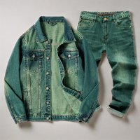 Men’s Classic Denim Jacket – Slim Fit Autumn Casual Coat With Multiple Pockets, Windproof & Durable Cotton Fabric Green, Sizes M-​