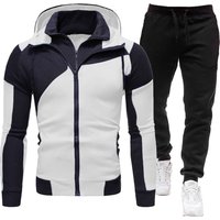 New men’s suit personalized color blocked double-layer zipper hooded cardigan slim fit sweatshirt sweatpants New men’s suit personalized color blocked double-layer zipper hooded cardigan slim fit sweatshirt sweatpants