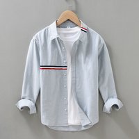 Spring And Autumn Cotton Oxford Solid Color Square Neck Long Sleeve Shirt Men’s Shirt Men’s Casual Basic Youth Shirt Trend