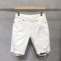 Men’s Clothing Ripped denim shorts men’s summer thin loose straight cat whisker white five-point pants trendy brand mid-length pants