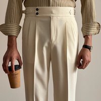 Men’s Clothing Light Apricot Straight Naples High Waist Trousers Summer High Quality High Value Waffle Check Double Pleat Casual Trousers Men