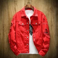 Denim Jacket Turn-down Collar Ripped Holes Outwear Red White Pink Black Jean Jackets Autumn Winter Plus Size Denim Jacket Turn-down Collar Ripped Holes Outwear Red White Pink Black Jean Jackets Autumn Winter Plus Size