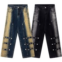 Men’s Clothing High Street Washed Distressed Sprayed Monkey Straps Decorated Jeans Unisex Fashion Brand Loose Wide Leg Trousers Men’s Clothing High Street Washed Distressed Sprayed Monkey Straps Decorated Jeans Unisex Fashion Brand Loose Wide Leg Trousers