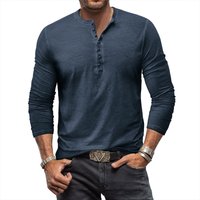 Men’s cotton henley shirt long sleeve t-shirt button washed v-neck t-shirt top Men’s cotton henley shirt long sleeve t-shirt button washed v-neck t-shirt top