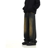 Men’s Clothing Retro distressed washed jeans for men high street yellow mud dyed floor-length daddy pants street loose straight trousers Men’s Clothing Retro distressed washed jeans for men high street yellow mud dyed floor-length daddy pants street loose straight trousers