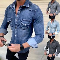Wholesale foreign trade new men’s clothing Korean style denim clothes washed men’s slim casual long-sleeved denim shirt jacket for men Wholesale foreign trade new men’s clothing Korean style denim clothes washed men’s slim casual long-sleeved denim shirt jacket for men