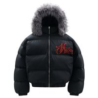 Unisex Winter Hooded Puffer Jacket With Detachable Faux Fur Collar – Loose Fit Thickened Warm Coat, Trendy Embroidery Design, Black SML Unisex Winter Hooded Puffer Jacket With Detachable Faux Fur Collar – Loose Fit Thickened Warm Coat, Trendy Embroidery Design, Black SML