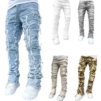 EE Mens Stacked Jeans Fit Ripped Destroyed Straight Denims Pants Vintage Hip Hop Trouser Streetwear EE Mens Stacked Jeans Fit Ripped Destroyed Straight Denims Pants Vintage Hip Hop Trouser Streetwear