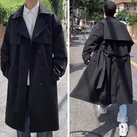 Men’s Long Trench Coat Casual Loose Fit Unisex Jacket With Belt Double Breasted Overcoat In Black & Khaki Men’s Long Trench Coat Casual Loose Fit Unisex Jacket With Belt Double Breasted Overcoat In Black & Khaki