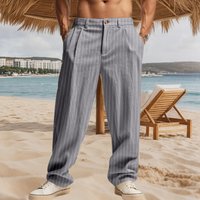 Men’s High-Waisted Linen Trousers Breathable Business Casual Pants With Button Fly & Pinstripe Colors, S-XX Men’s High-Waisted Linen Trousers Breathable Business Casual Pants With Button Fly & Pinstripe Colors, S-XX