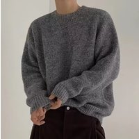 Men’s Soft Knit Sweater – Retro Solid Color Pullover With Cozy Fleece Lining, Comfortable Loose Fit Crewneck For Casual Winter Wear​ Men’s Soft Knit Sweater – Retro Solid Color Pullover With Cozy Fleece Lining, Comfortable Loose Fit Crewneck For Casual Winter Wear​