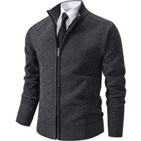 ​​Men’s Fleece-Lined Stand Collar Knit Cardigan Slim Fit Zip-Up Sweater For Winter Sizes M-​​ ​​Men’s Fleece-Lined Stand Collar Knit Cardigan Slim Fit Zip-Up Sweater For Winter Sizes M-​​