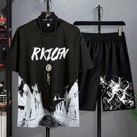 Men’s Clothing New summer short sleeved T shirt suit men’s personality casual ins brand half sleeved ice silk T shirt two piece suit men Men’s Clothing New summer short sleeved T shirt suit men’s personality casual ins brand half sleeved ice silk T shirt two piece suit men