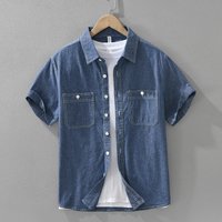 Retro Denim Short Sleeved Shirt For Men, Fashionable And Versatile, Artistic And Casual Loose Top