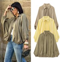Oversized Puff-Sleeve Bomber Jacket Streetwear Aviator Coat With Stand Collar S-L, Army GreenYellowKhakiOliveIvory Oversized Puff-Sleeve Bomber Jacket Streetwear Aviator Coat With Stand Collar S-L, Army GreenYellowKhakiOliveIvory