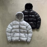 ​Men’s Winter Puffer Jacket With Geometric Print, Thickened Hooded Short Coat, % White Duck Down Filling, Lightweight Polyester Shell Black, Grey​ ​Men’s Winter Puffer Jacket With Geometric Print, Thickened Hooded Short Coat, % White Duck Down Filling, Lightweight Polyester Shell Black, Grey​