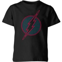 Justice League Flash Retro Grid Logo Kids’ Shirt – Black – – Justice League Flash Retro Grid Logo Kids’ Shirt – Black – –