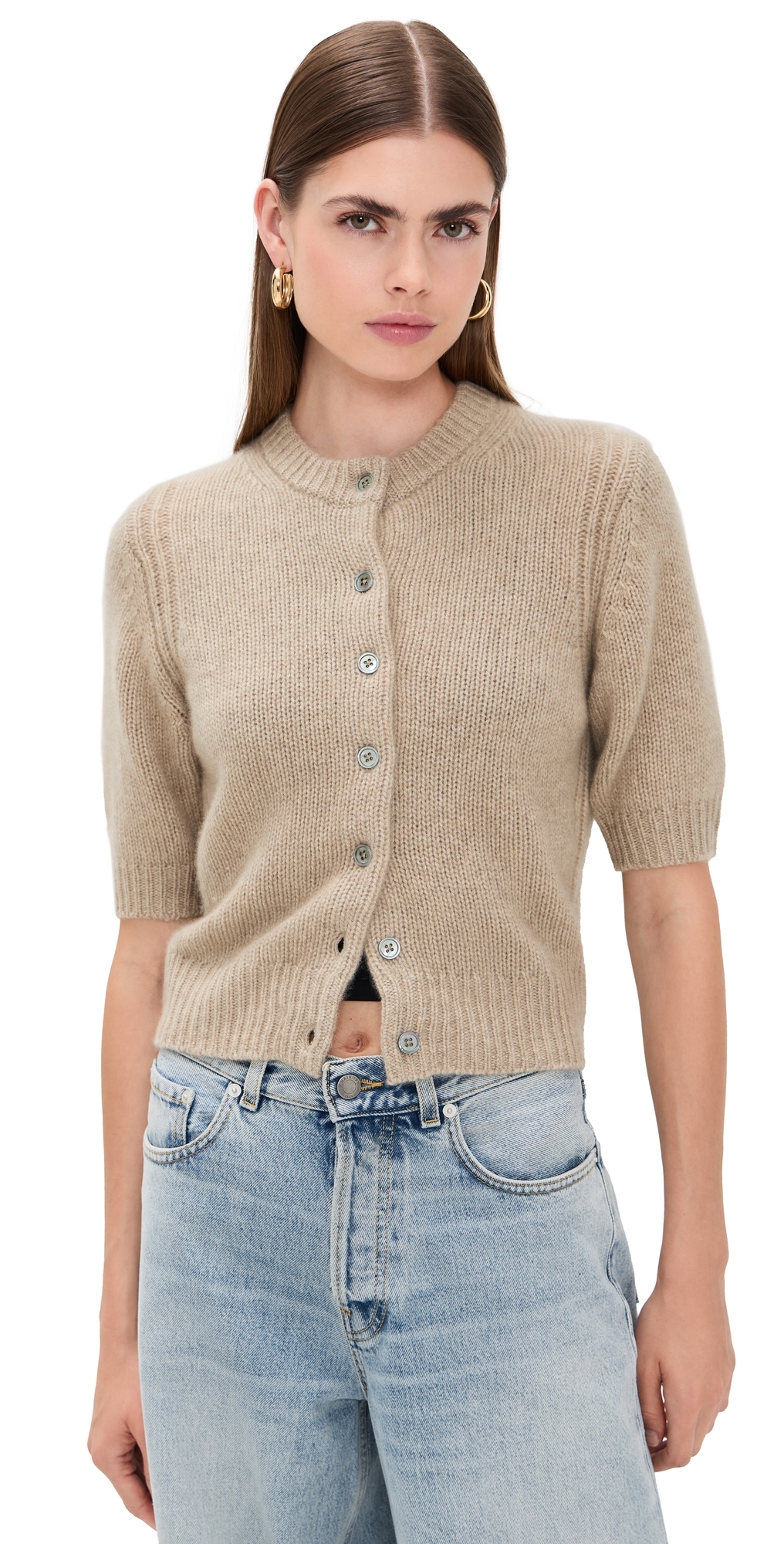 White & Warren Cashmere Elbow Sleeve Cardigan Taupe Heather White & Warren Cashmere Elbow Sleeve Cardigan Taupe Heather