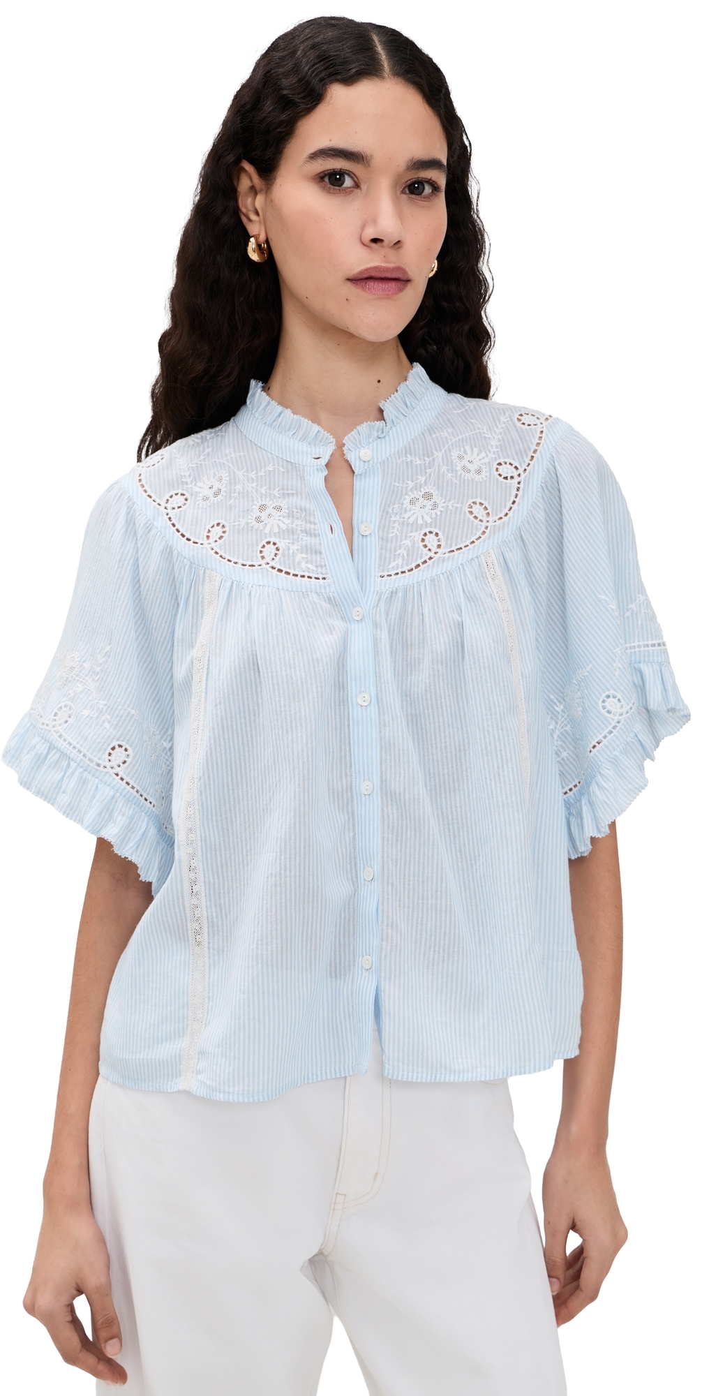 XIRENA Mae Shirt Blue White Stripe XIRENA Mae Shirt Blue White Stripe