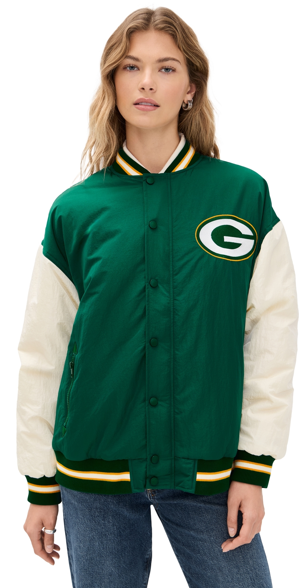Terez Packers Colorblock Bomber Jacket Packers GreenSugar Swizzle Terez Packers Colorblock Bomber Jacket Packers GreenSugar Swizzle