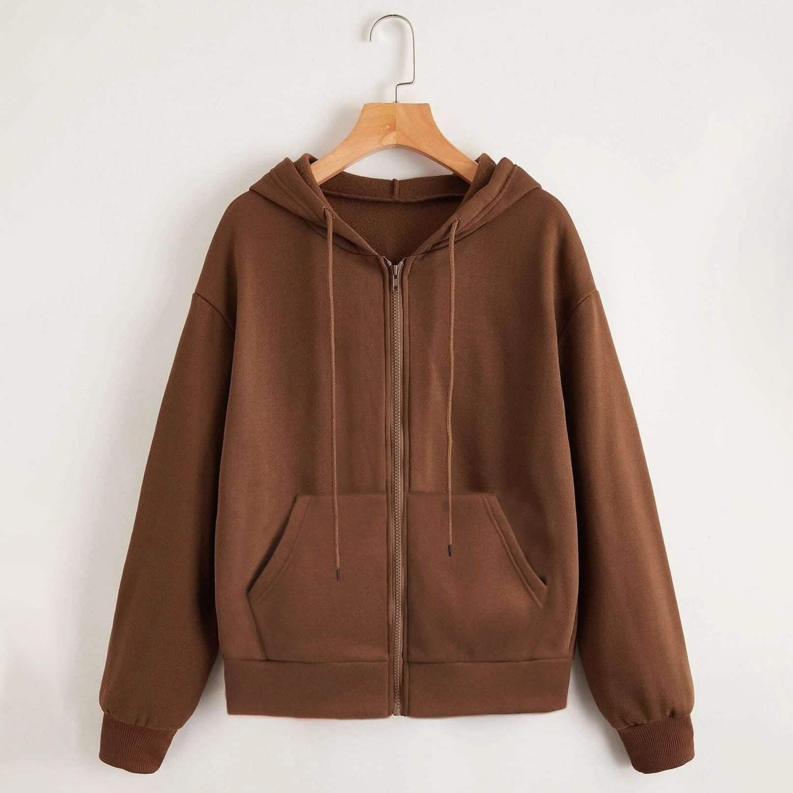 Zip Up Drop Shoulder Drawstring Hoodie Zip Up Drop Shoulder Drawstring Hoodie