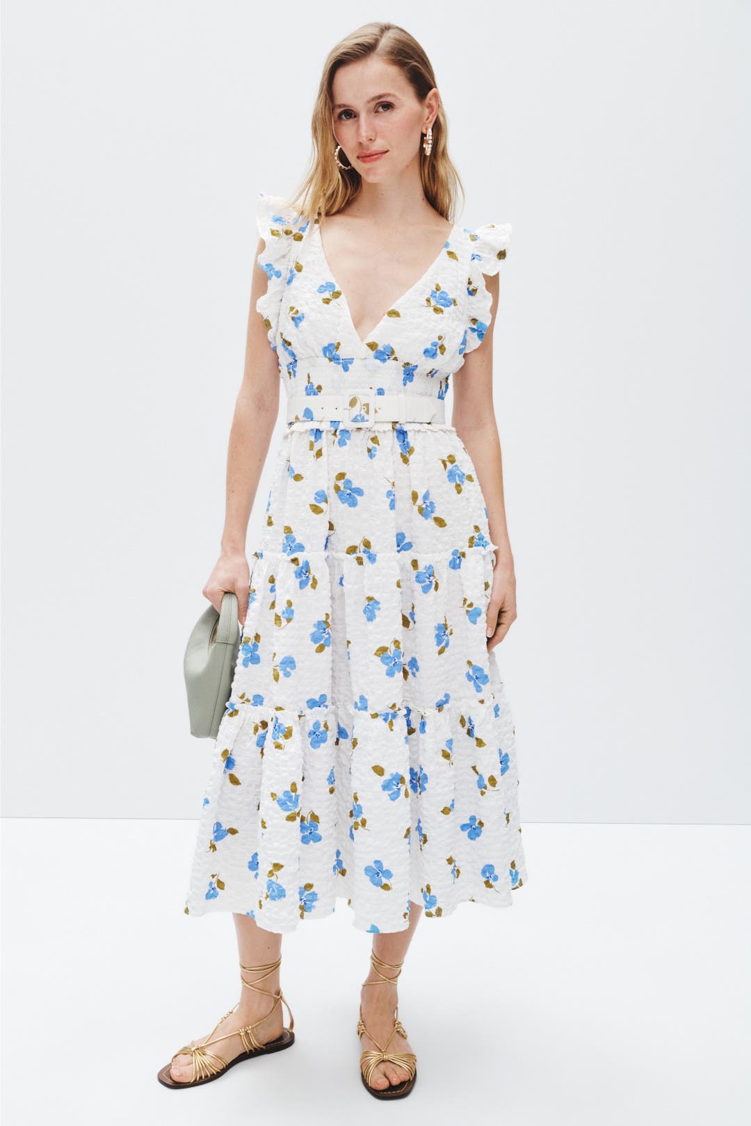 kate spade new york Painterly Bouquet Tiered Midi Dress Multicolored-white-print kate spade new york Painterly Bouquet Tiered Midi Dress Multicolored-white-print