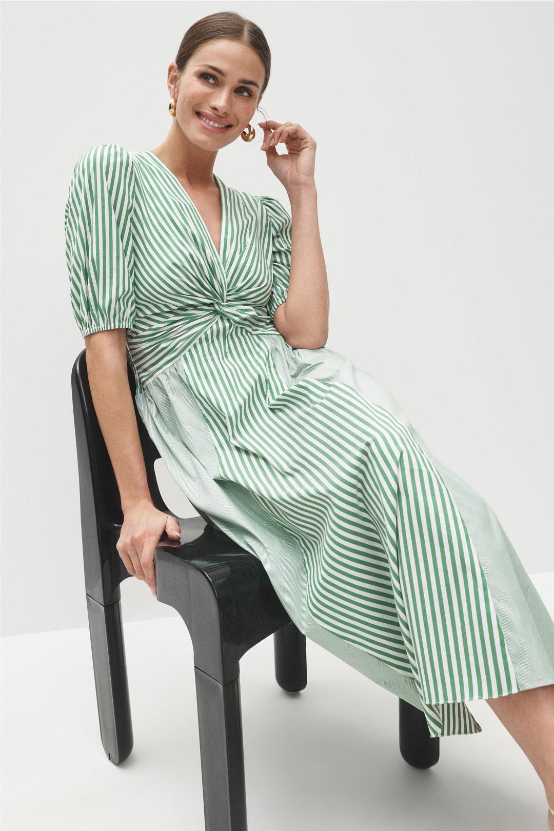 Shoshanna Margaret Striped Midi Dress Green-white-print Shoshanna Margaret Striped Midi Dress Green-white-print